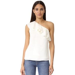 Theory 100% silk ivory one shoulder ruffled top size small